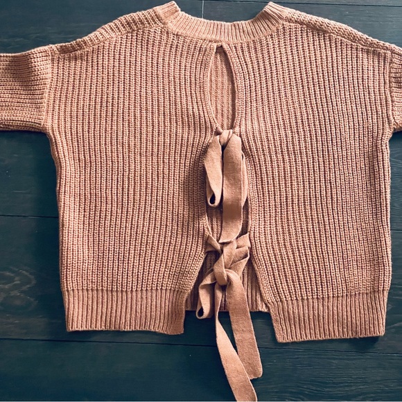 MISSGUIDED Backless Tie-Up Bow Dusty Rose Ling Sleeve Sweater - Picture 8 of 14